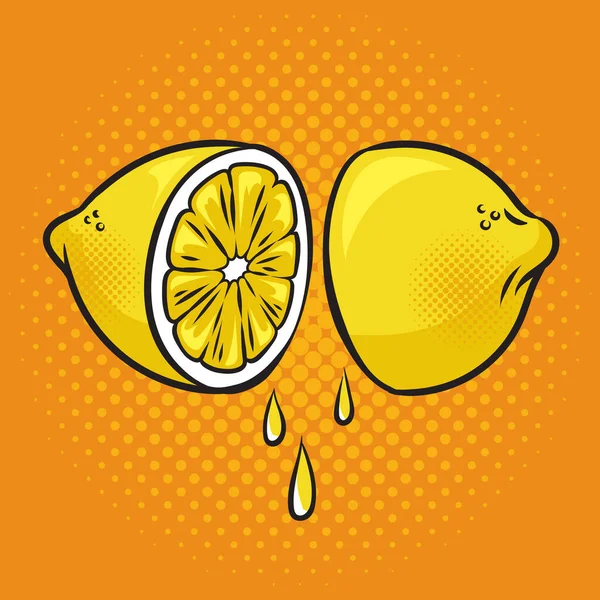 Cut lemon with juice comic book pop art vector — Wektor stockowy