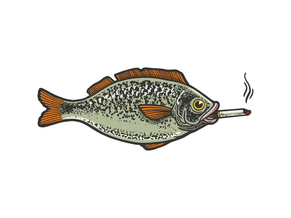 Vis rookt een sigaret kleur schets vector — Stockvector
