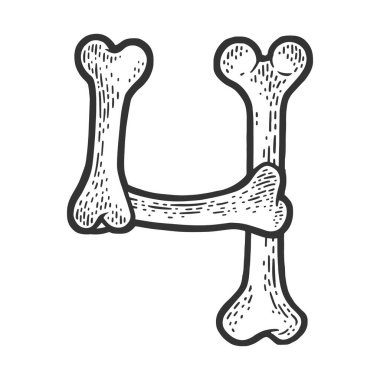 Kemiklerden yapılmış 4 numara çizim vektörü illüstrasyonu