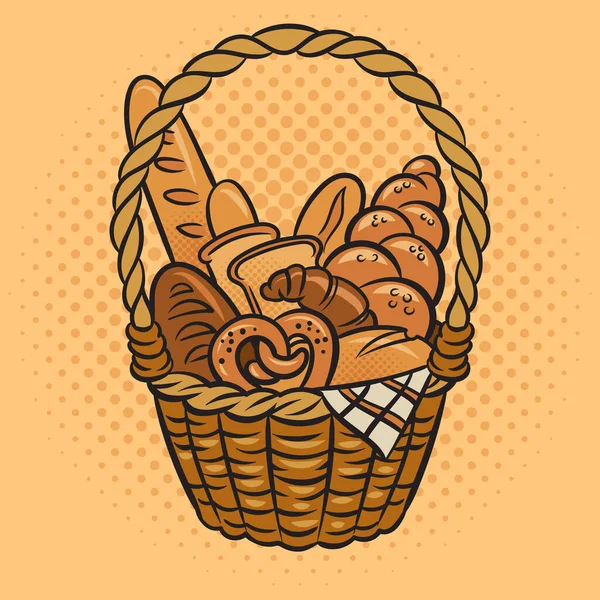 Basket of bread comic book pop art vector — Stock Vector