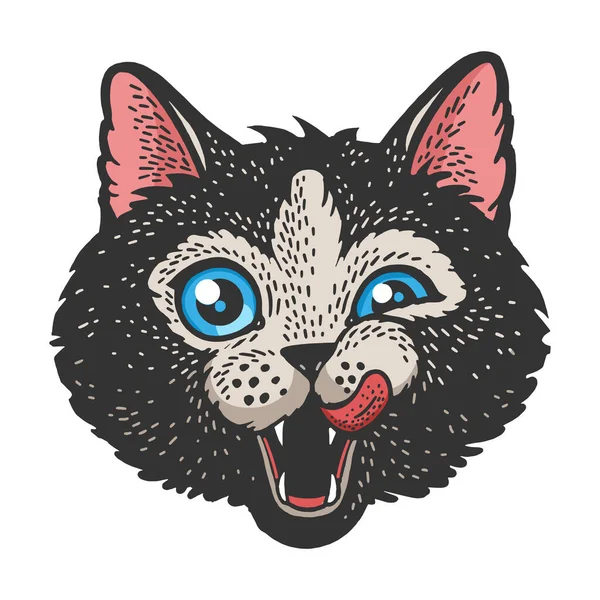 Katzenkopf Gesicht Farbe Skizze Raster Illustration — Stockfoto