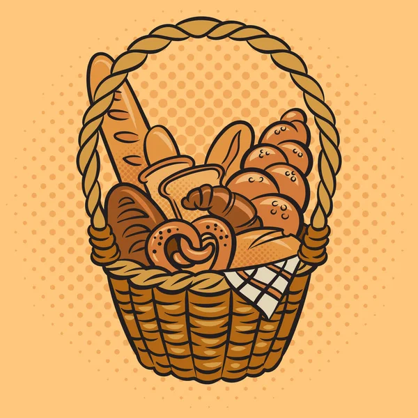 Basket of bread comic book pop art raster — Stock Photo, Image