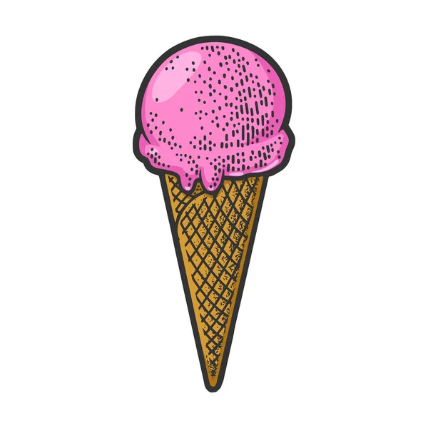 Helado cono color boceto vector ilustración — Vector de stock