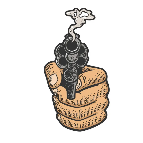 Fumando revólver na mão cor esboço vetor —  Vetores de Stock