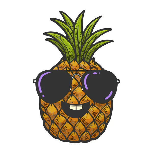 Ananas i solglasögon färg skiss vektor — Stock vektor