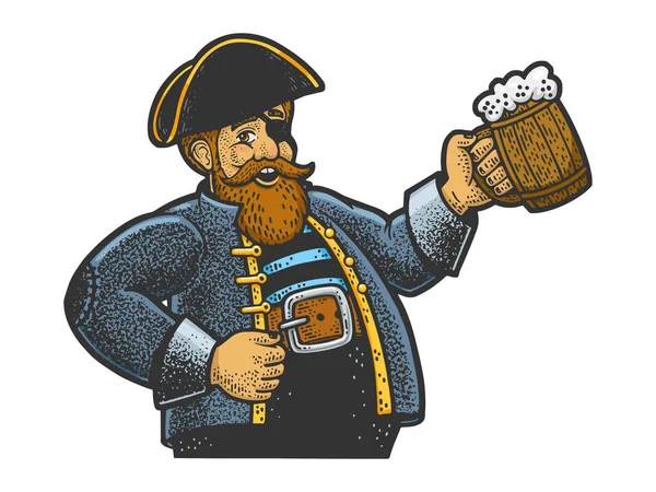 Pirat mit Bierkrug als Skizzenvektor — Stockvektor