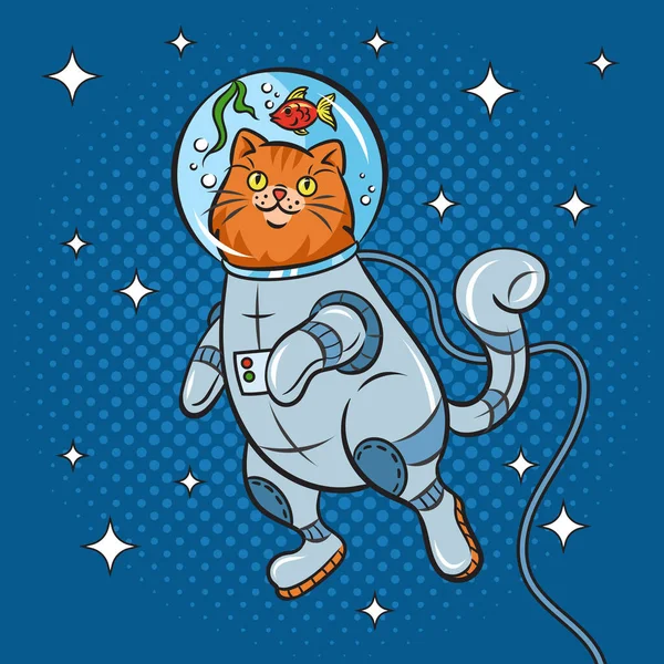 Astronauta gato casco espacial cómic pop art vector — Vector de stock