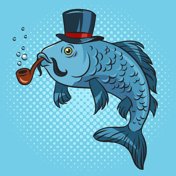 Ψάρια Στην Κορυφή Καπέλο Καπνίζει Πίπα Ποπ Τέχνη Ρετρό Διανυσματική — Διανυσματικό Αρχείο