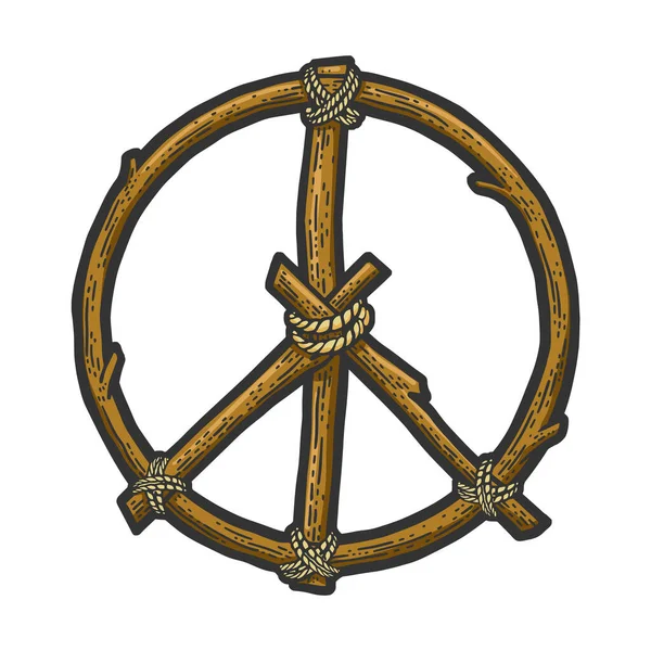 Символ Мира Выполненный Гравировкой Векторной Иллюстрации Цвета Дерева Дизайн Одежды — стоковый вектор