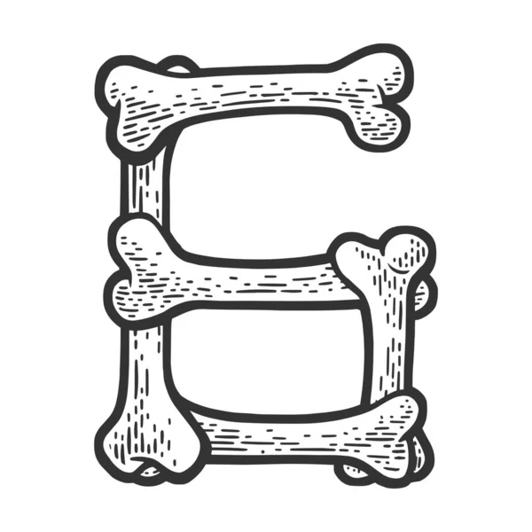 Numero Figura Fatto Ossa Schizzo Incisione Vettoriale Illustrazione Carattere Delle — Vettoriale Stock