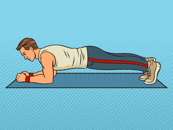 Mann Beim Plank Workout Pop Art Retro Raster Illustration Nachahmung — Stockfoto