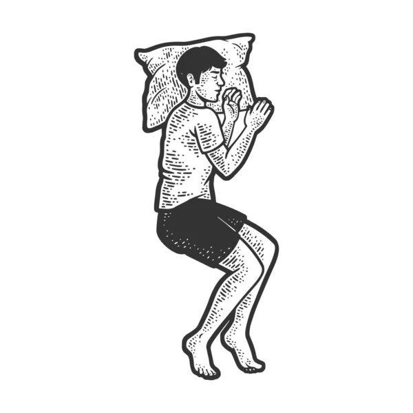 Hombre Dormido Boceto Grabado Vector Ilustración Diseño Estampado Ropa Camiseta — Vector de stock