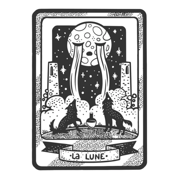 Ταρώ Παίζει Κάρτα Σελήνη Σκίτσο Χάραξη Διάνυσμα Εικονογράφηση Σχεδιασμός Εκτύπωσης — Διανυσματικό Αρχείο