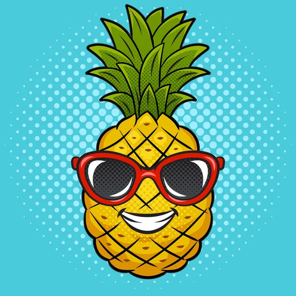 Piña Gafas Sol Pop Art Retro Vector Ilustración Imitación Estilo — Vector de stock