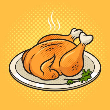 Roast grilled chicken turkey meat food pop art retro vector illustration. Comic book style imitation. clipart