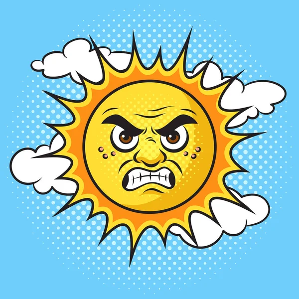 Злой Гневный Солнце Поп Арт Ретро Векторная Иллюстрация Имитация Стиля — стоковый вектор