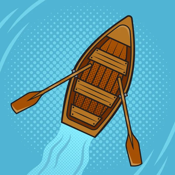 Barco Madeira Com Remos Pop Arte Retro Vetor Ilustração Imitação — Vetor de Stock