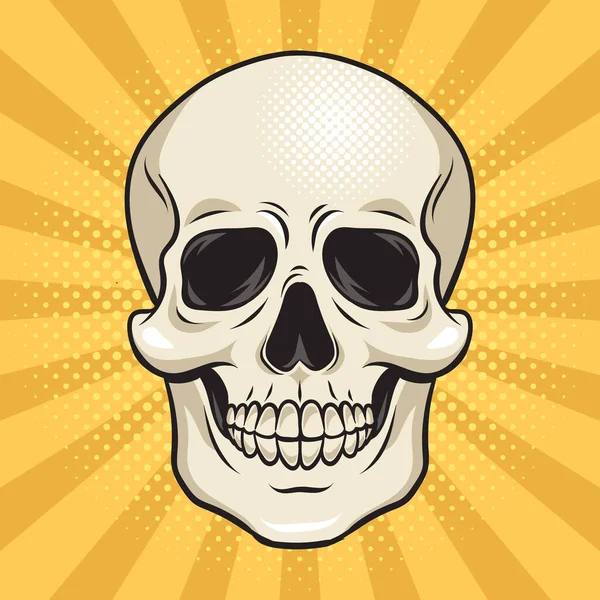 Human Skull Pop Art Retro Raster Illustration Comic Book Style — Stockfoto