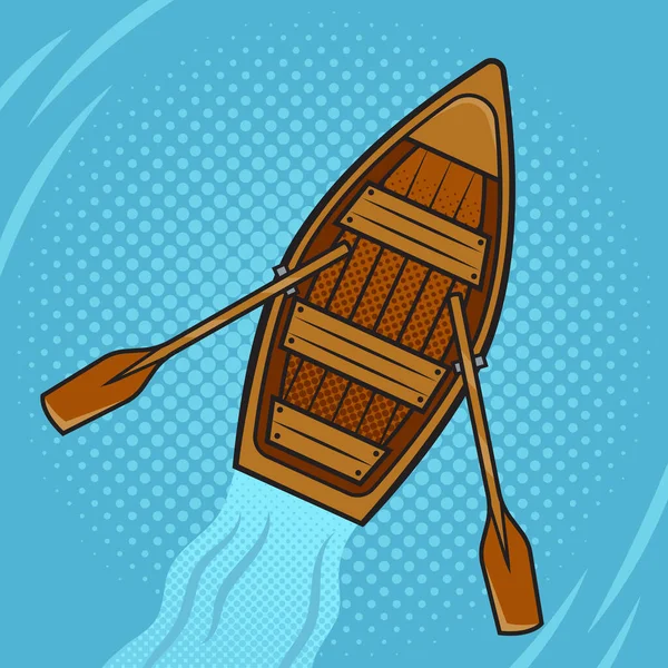 wooden boat with oars pop art retro raster illustration. Comic book style imitation.