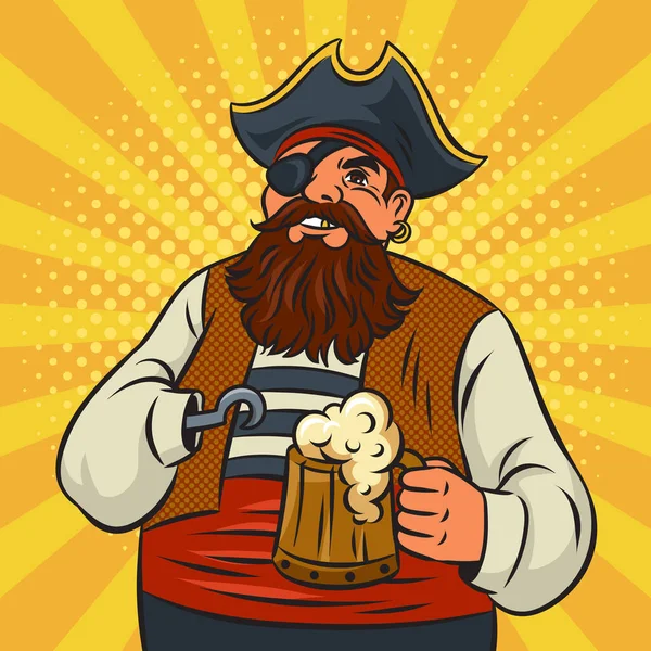 胖海盗与啤酒瓶流行艺术复古栅格插图 漫画书风格模仿 — 图库照片