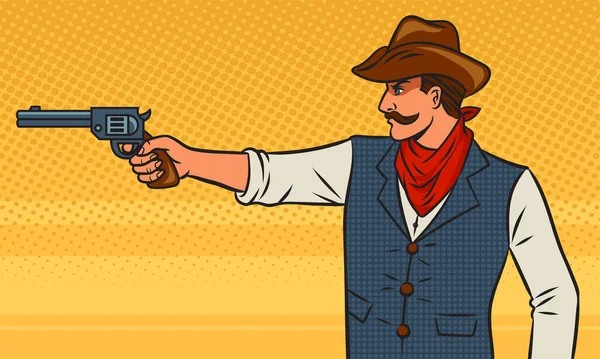 Cowboy Shoots Aims Revolver Gun Pop Art Retro Raster Illustration — Stock Photo, Image