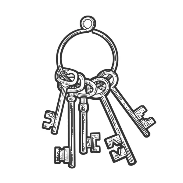 Bunch Keys Sketch Engraving Vector Illustration Shirt Apparel Print Design — Stock Vector