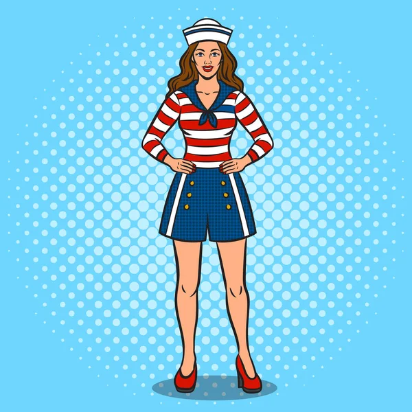 girl sailor in marine clothes pop art retro raster illustration. Comic book style imitation.