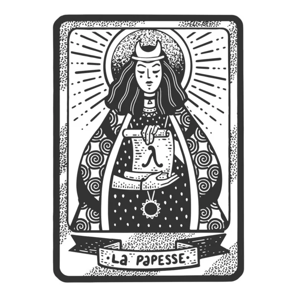 Tarot Playing Card High Priestess Sketch Engraving Vector Illustration Shirt — 스톡 벡터