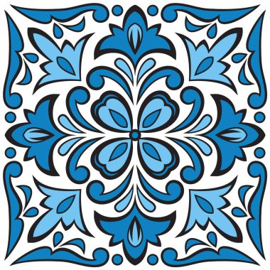 Azulejo fayansı Portekiz ve İspanyol boyalı teneke kaplı seramik kaplama pop sanat retro vektör illüstrasyonu. Çizgi roman tarzı taklit.