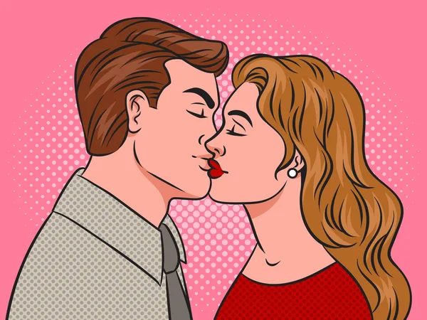 Mencium Pasangan Dalam Cinta Pop Art Retro Vektor Ilustrasi Peniruan - Stok Vektor