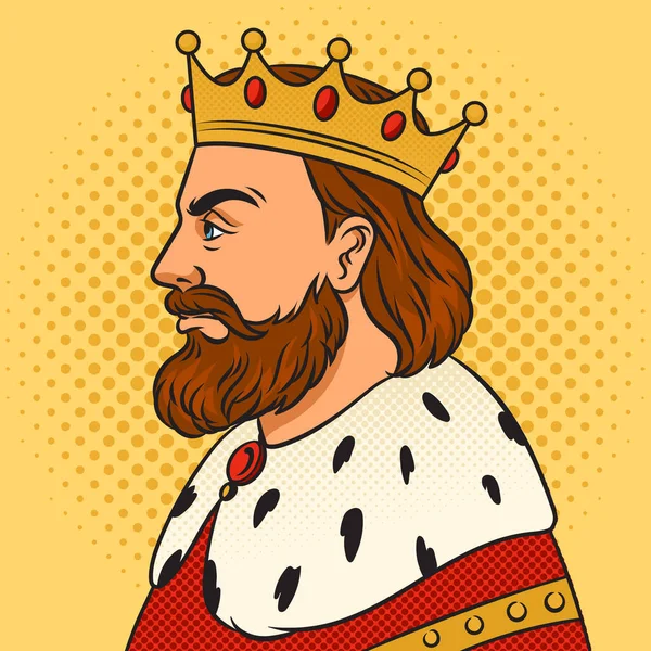 Portrait King Crown Pop Art Retro Vector Illustration Comic Book — Stockvector