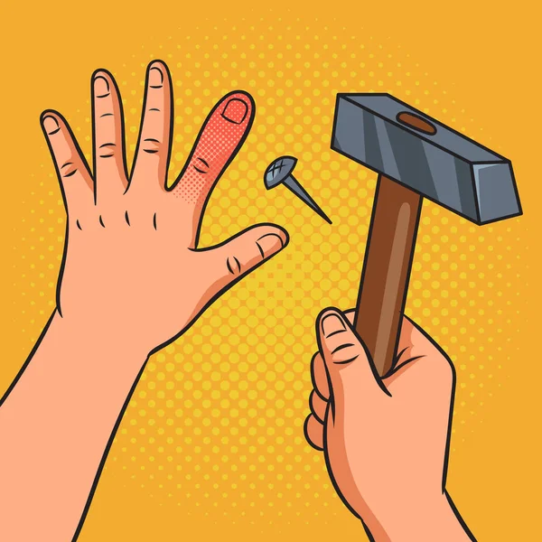 Hammerschlag Auf Die Finger Pop Art Retro Vektorillustration Nachahmung Comic — Stockvektor