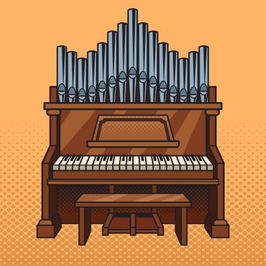 Pipe organ musical instrument pop art retro raster illustration. Comic book style imitation.