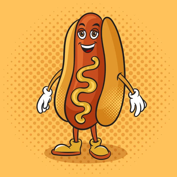 Cartoon hot dog fast food pop art retro raster illustration. Comic book style imitation.