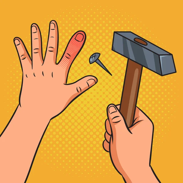 Hammerschlag Auf Die Finger Pop Art Retro Raster Illustration Nachahmung — Stockfoto