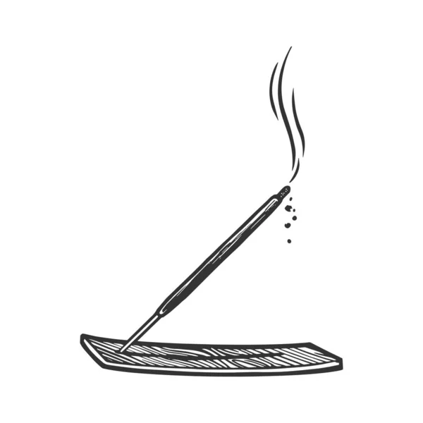 Incense Smoking Burning Aroma Stick Sketch Engraving Vector Illustration Shirt —  Vetores de Stock