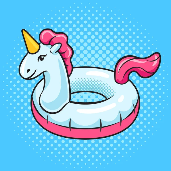 Unicorn Swim Swimming Ring Pop Art Retro Vector Illustration Comic - Stok Vektor