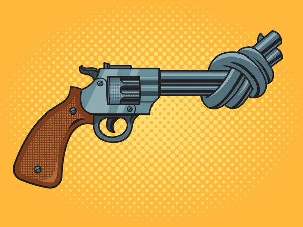 Revolver Barrel Attaché Dans Noeud Pop Art Rétro Vecteur Illustration — Image vectorielle