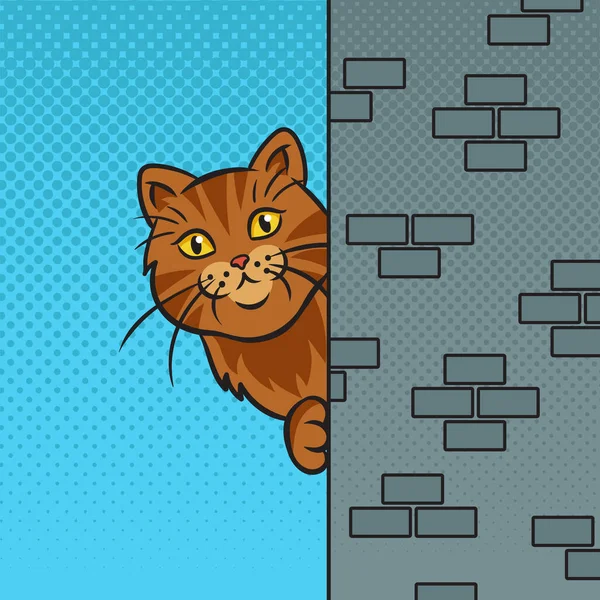 Cat Peeking Out Corner Pop Art Retro Vector Illustration Comic — Vector de stock