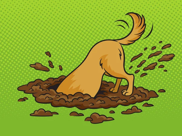 Dog Digs Hole Pop Art Retro Vector Illustration Comic Book — Stockový vektor