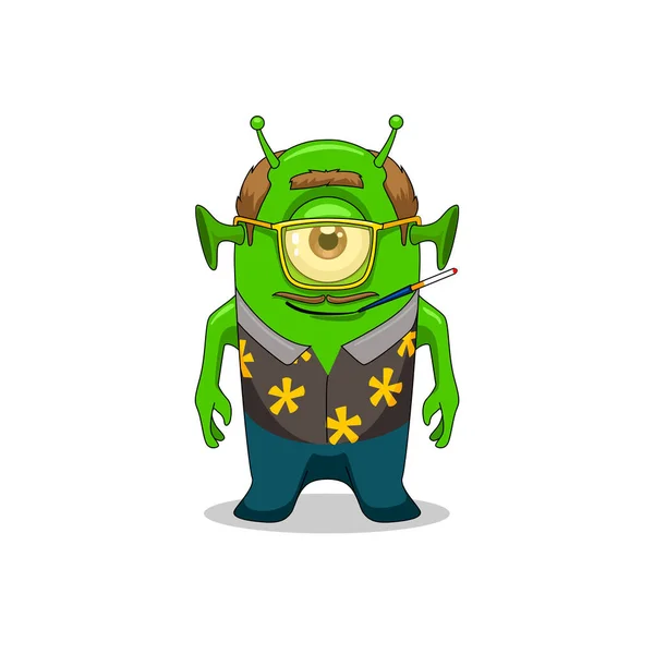 Cartoon Funny Childish Hunter Thompson Alien Vector Illustration Vector Illustration — Image vectorielle