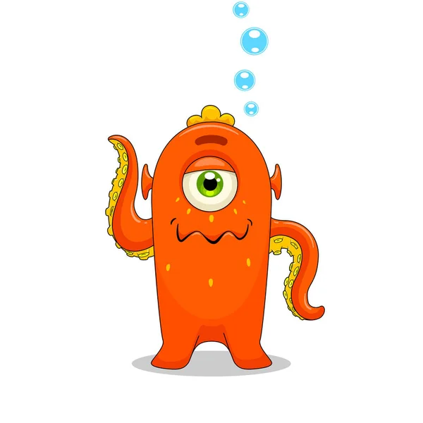 Cartoon Funny Childish Red Underwater Bubbles Alien Vector Illustration Vector — Διανυσματικό Αρχείο