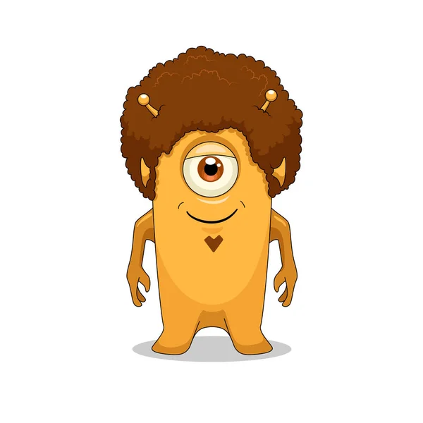 cartoon funny childish alien with afro hairstyle raster illustration. Raster illustration