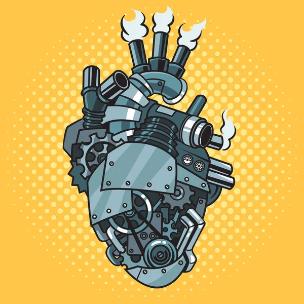 Mechanical Iron Artificial Heart Steampunk Pop Art Retro Raster Illustration — 图库照片