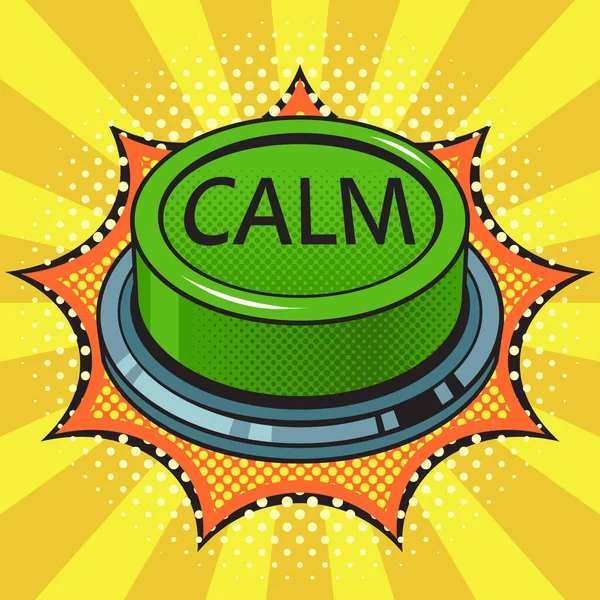Calm Green Button Pop Art Retro Raster Illustration Comic Book — Foto Stock