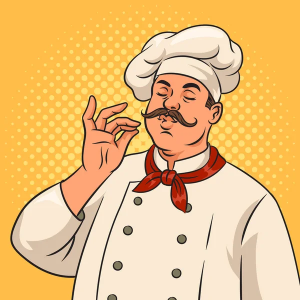 Bellissimo Gesture Chef Cook Pop Art Retro Vector Illustration Comic — Archivo Imágenes Vectoriales