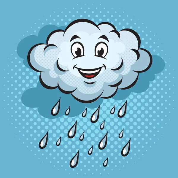 Cartoon Funny Cloud Rain Pop Art Retro Vector Illustration Comic — ストックベクタ