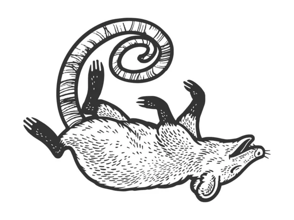 Possum Playing Death Pretending Dead Sketch Engraving Vector Illustration Scratch — стоковый вектор