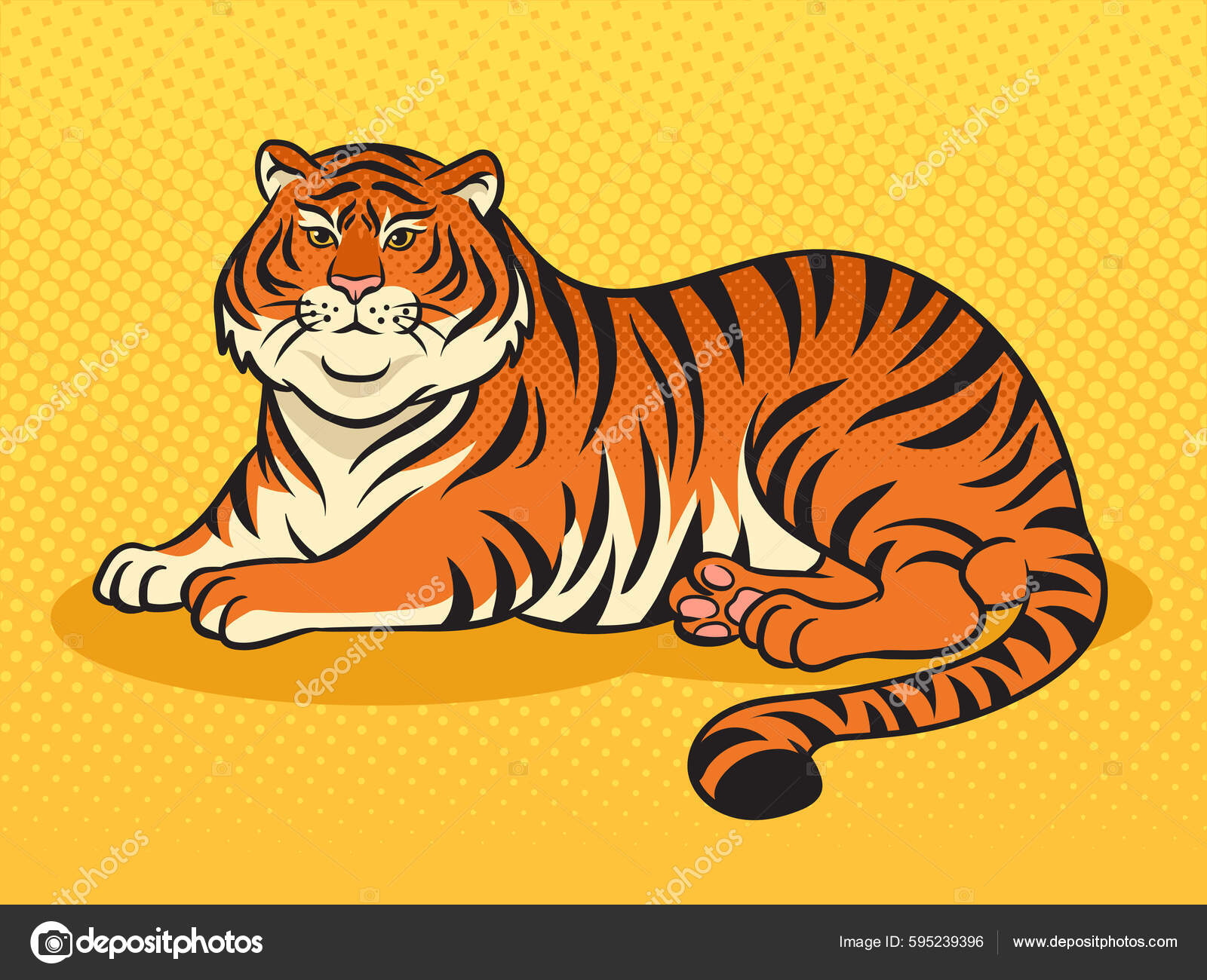 Fat Tiger Overweight Body Positive Pop Art Retro Vector.