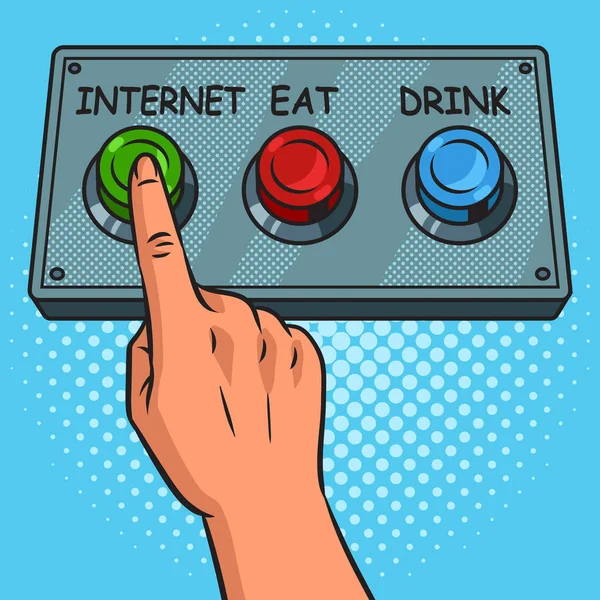 Human Chooses Internet Food Drink Press Button Pop Art Retro — Stok Vektör